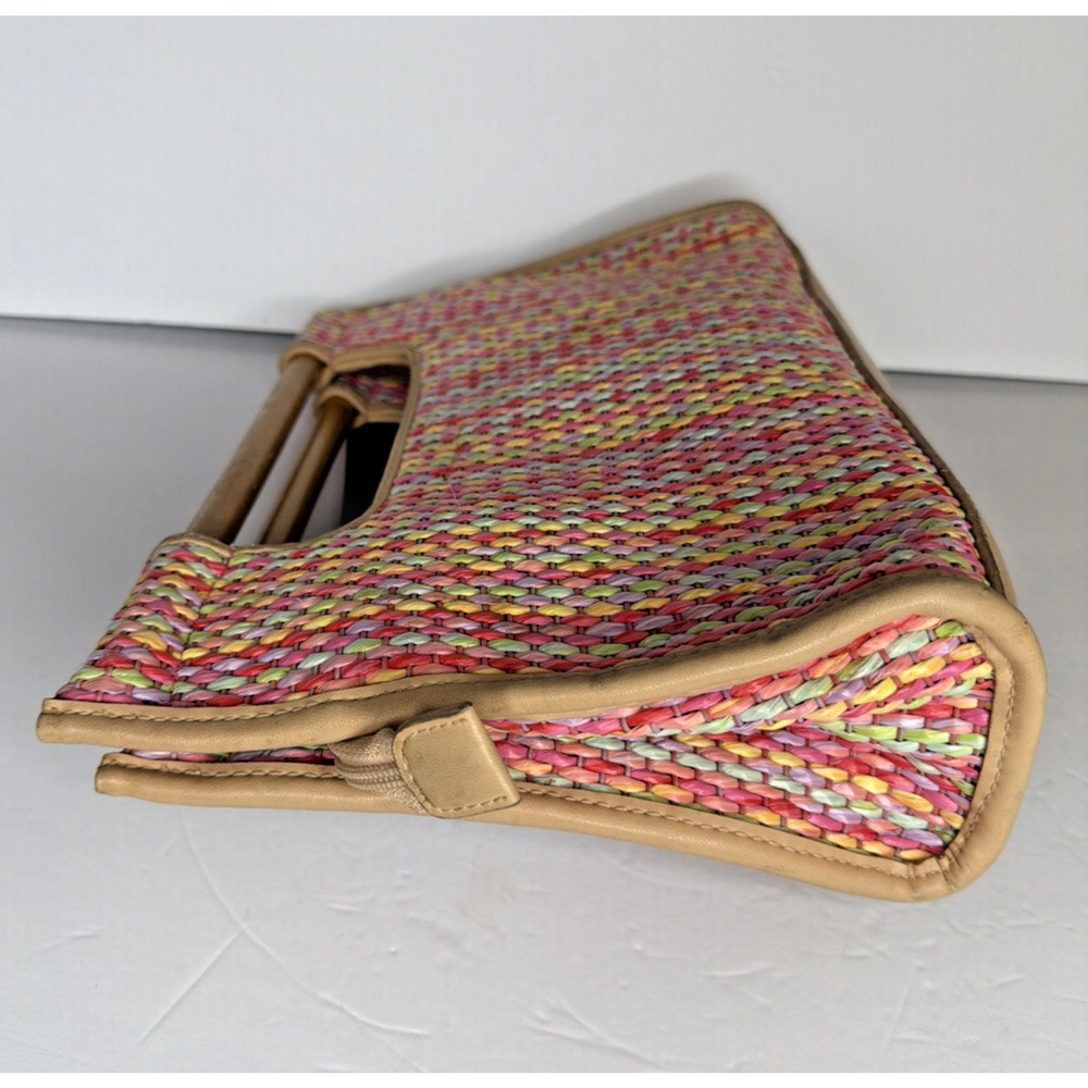 Vintage EGO Woven Straw Handbag Wood Handle Multicolor Resort Summer Chic Y2K - Picture 8 of 13